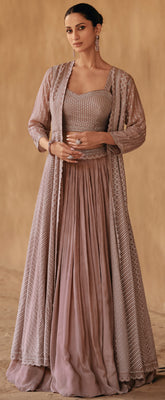 Designer light shaded with detailed embroidery Shrug Style indo western Lehenga for all occassion